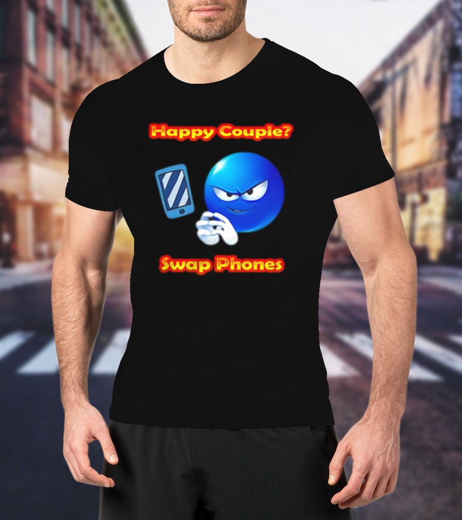 Happy Couple? Swap Phones Blue Emoji T-Shirt