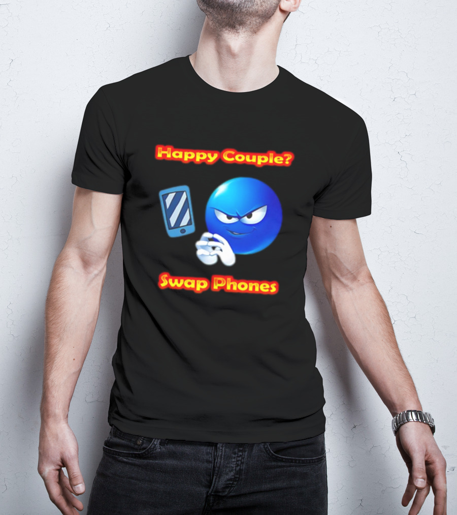 Happy Couple? Swap Phones Blue Emoji T-Shirt