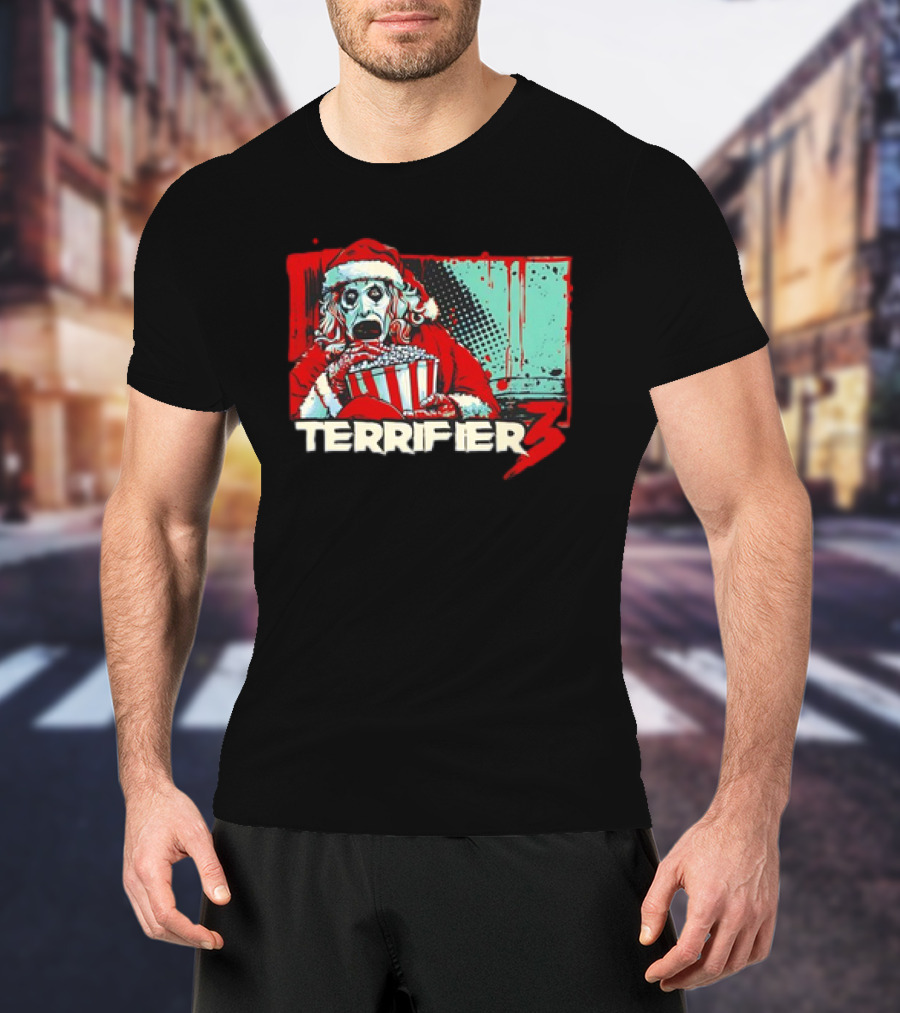 Terrifier 3 Santa Popcorn Horror Scene T-Shirt