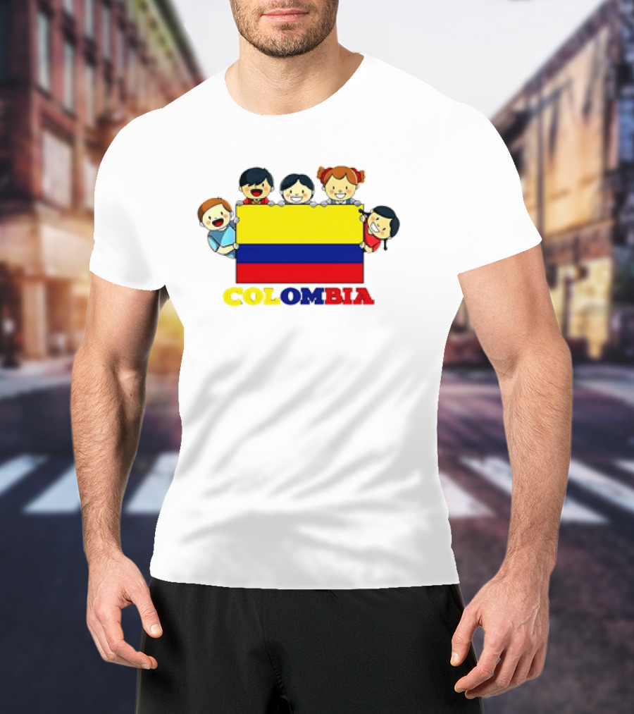 Colombia Flag Hispanic Heritage Month Cartoon Kids Colombian Flag T-Shirt