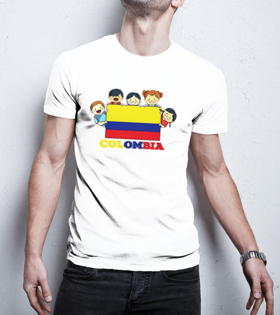Colombia Flag Hispanic Heritage Month Cartoon Kids Colombian Flag T-Shirt