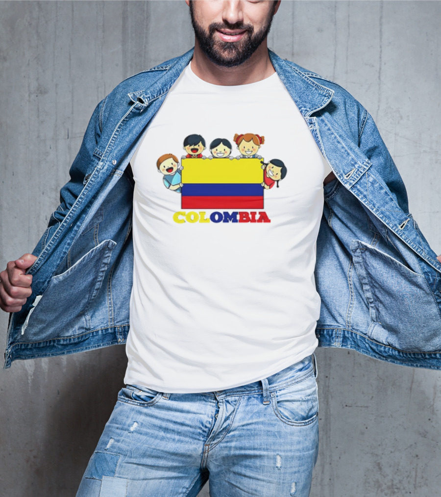 Colombia Flag Hispanic Heritage Month Cartoon Kids Colombian Flag T-Shirt
