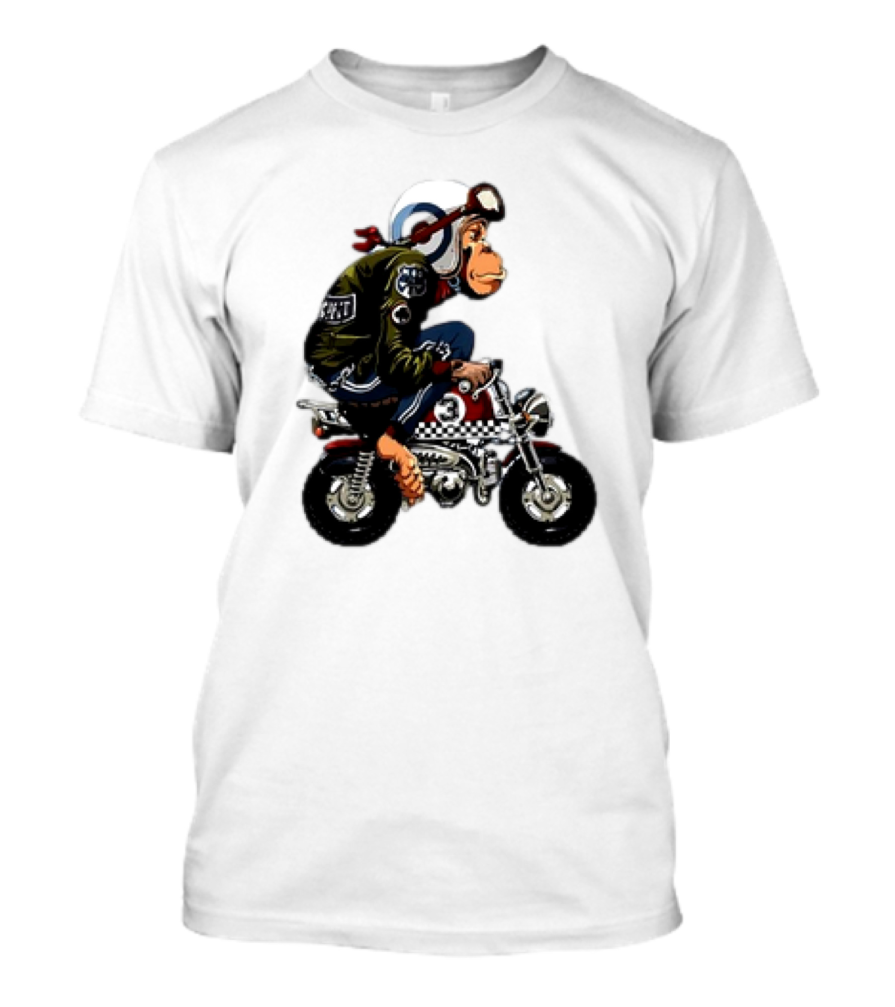 Monkey Riding Checkered Mini Bike Cartoon T-Shirt