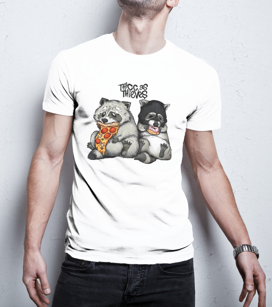 Thicc As Thieves Raccoon Eat Pizza And Donut T-Shirt