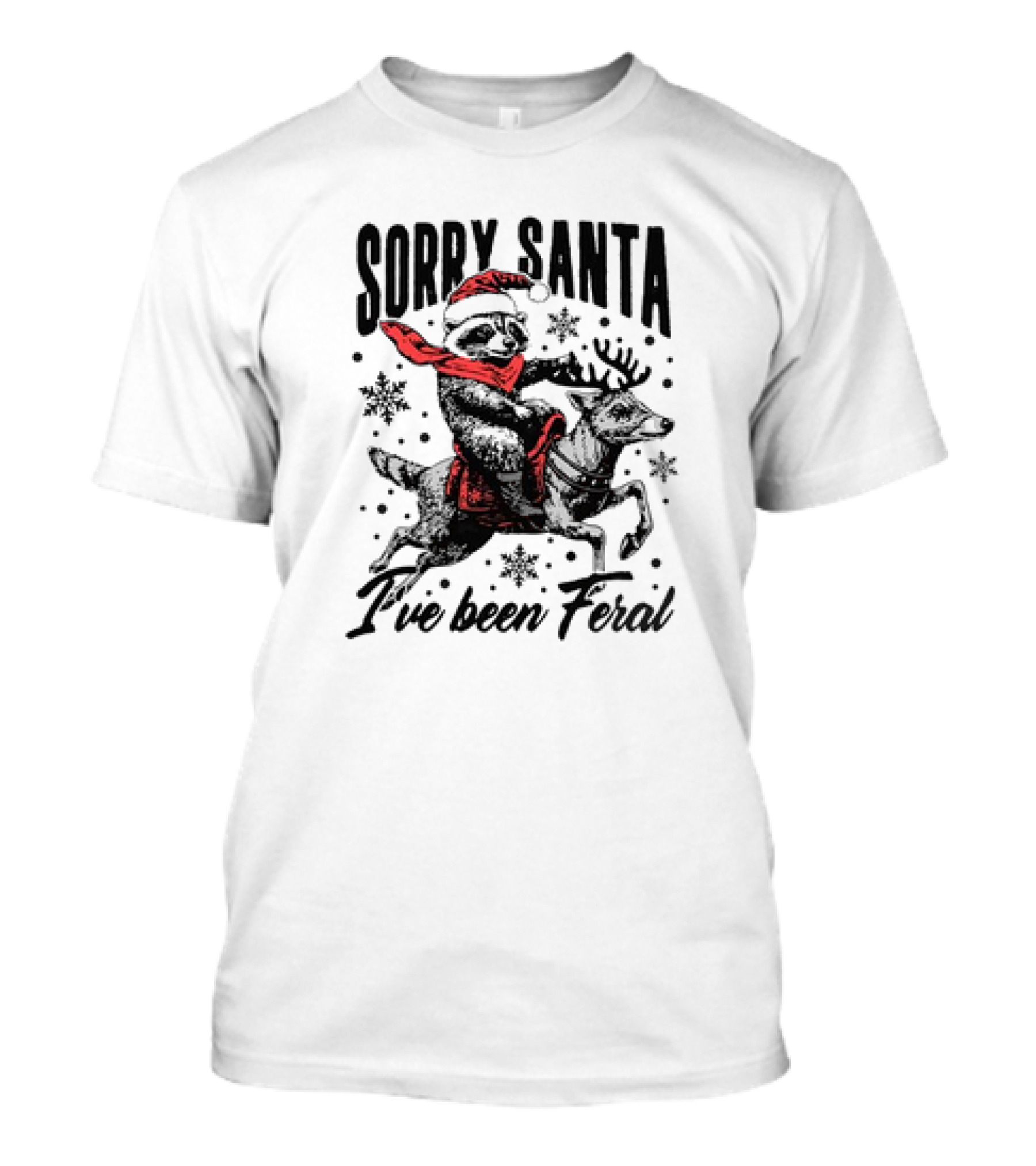 Sorry Santa I've Been Feral Retro Christmas Funny Raccoon Santa Hat T-Shirt