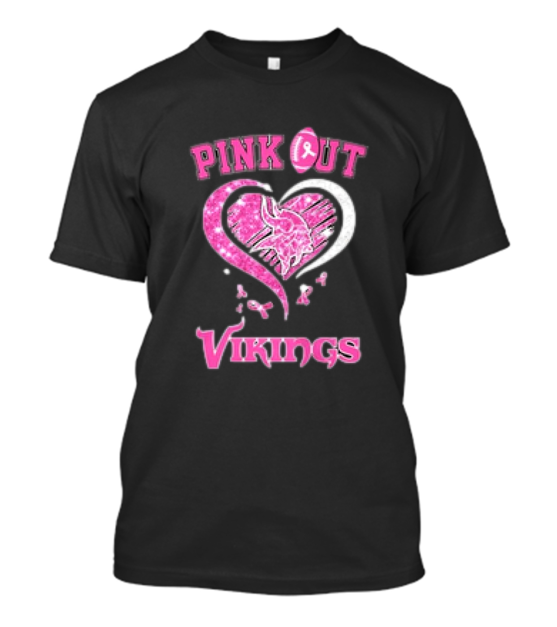 Minnesota Vikings Pink Out Heart Breast Cancer Awareness T-Shirt
