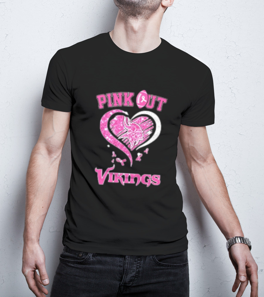 Minnesota Vikings Pink Out Heart Breast Cancer Awareness T-Shirt