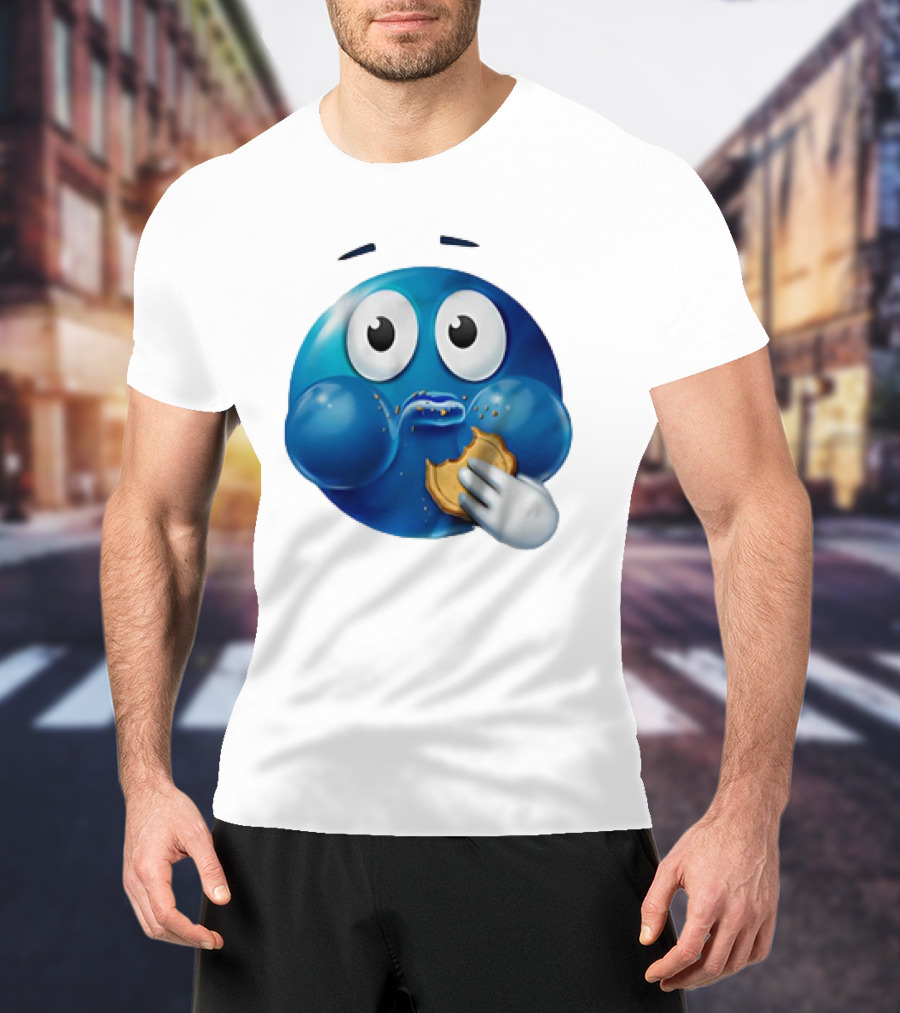 Blue Emoji With Cookie Meme T-Shirt