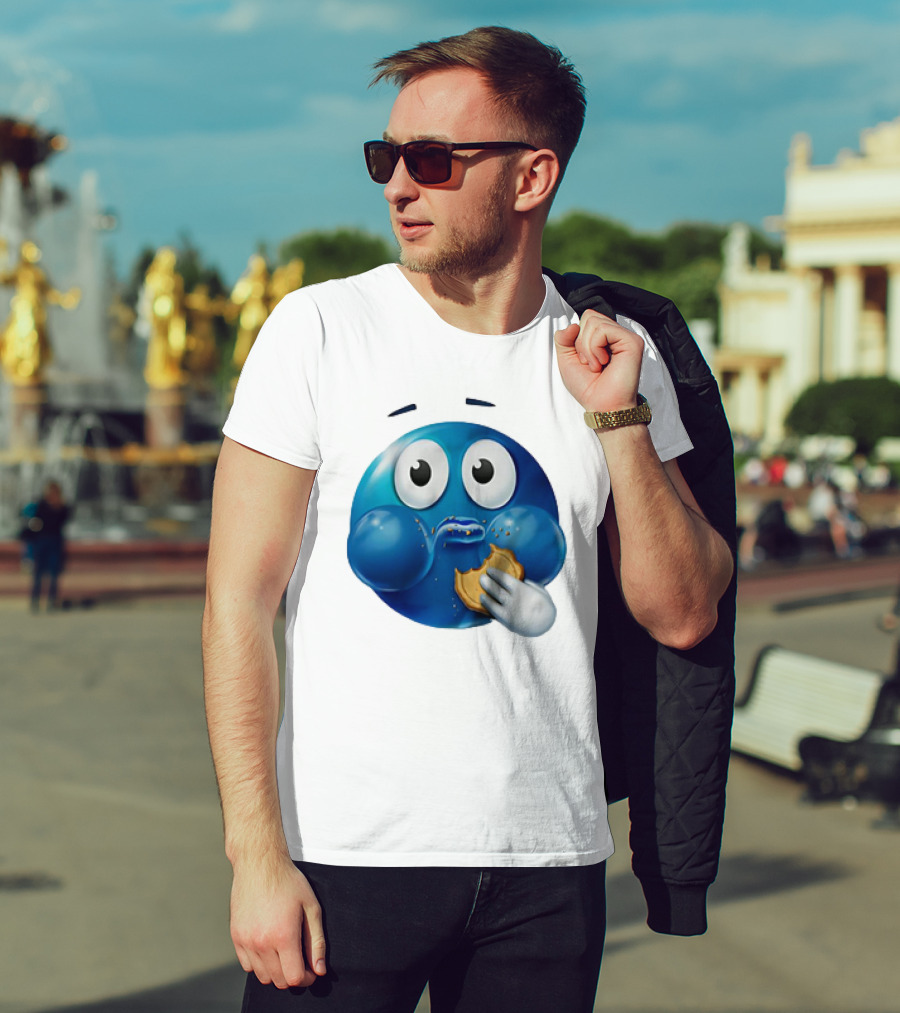 Blue Emoji With Cookie Meme T-Shirt