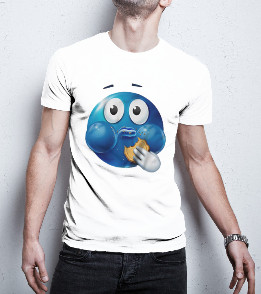 Blue Emoji With Cookie Meme T-Shirt