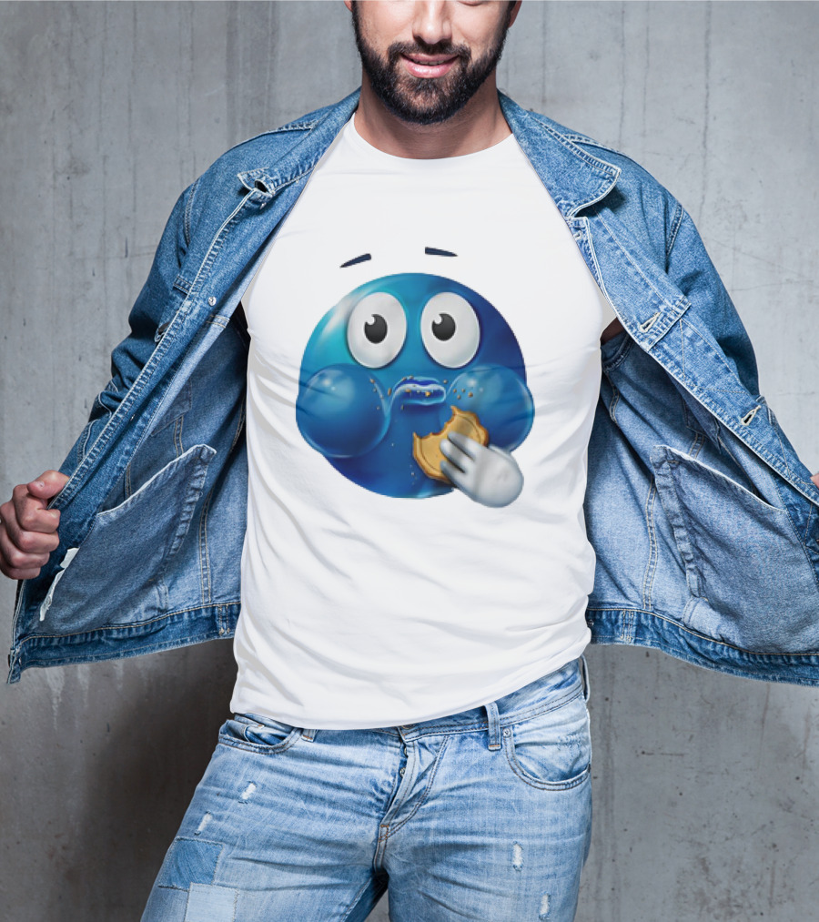 Blue Emoji With Cookie Meme T-Shirt