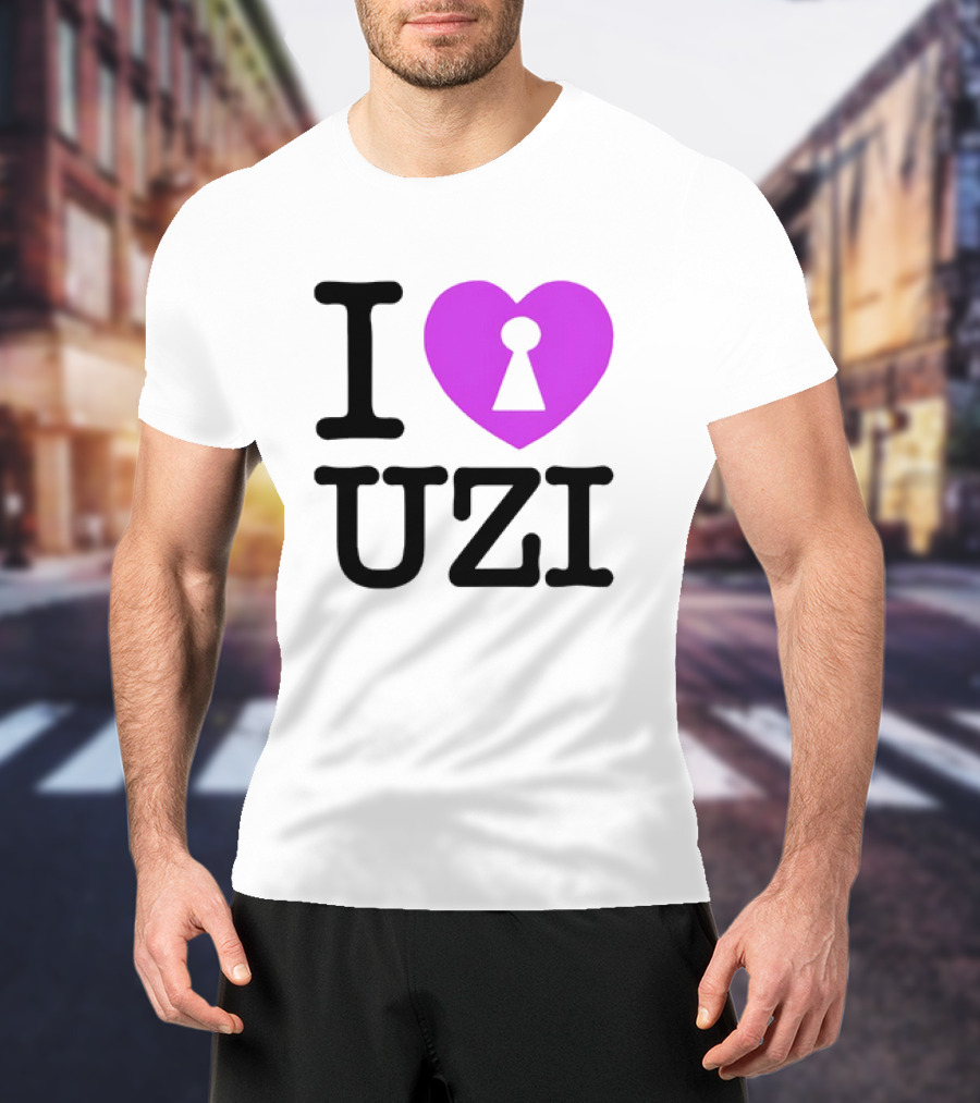 I Heart Uzi Keyhole Symbol In Purple T-Shirt