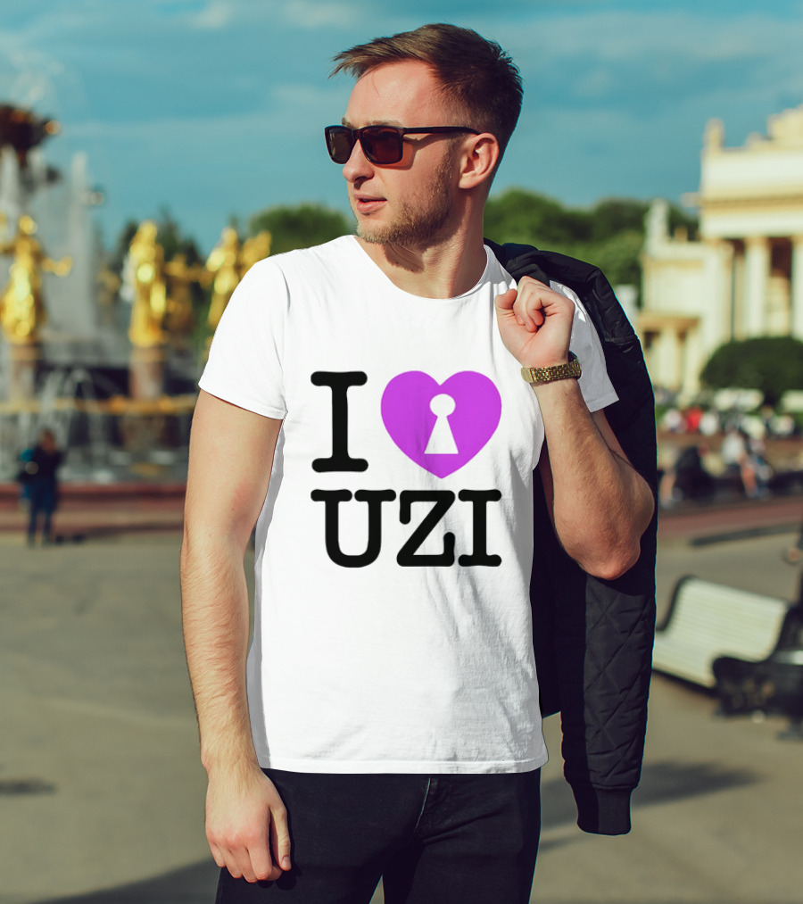I Heart Uzi Keyhole Symbol In Purple T-Shirt