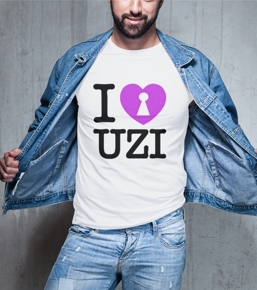 I Heart Uzi Keyhole Symbol In Purple T-Shirt