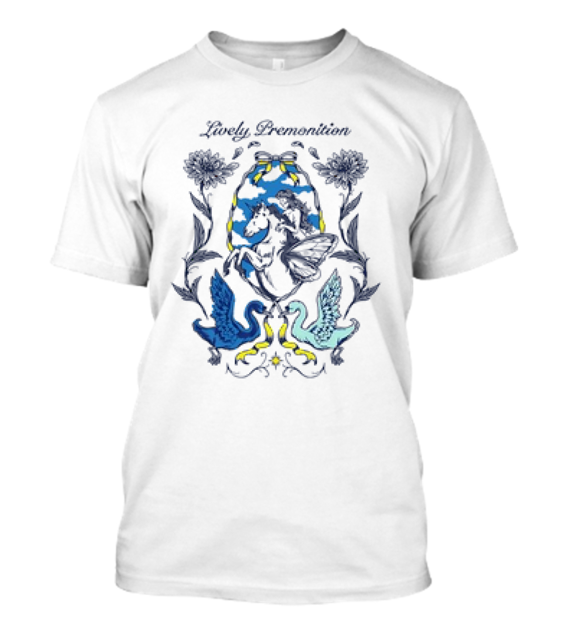 Lively Premonition Unicorn Fairy With Floral Swans T-Shirt