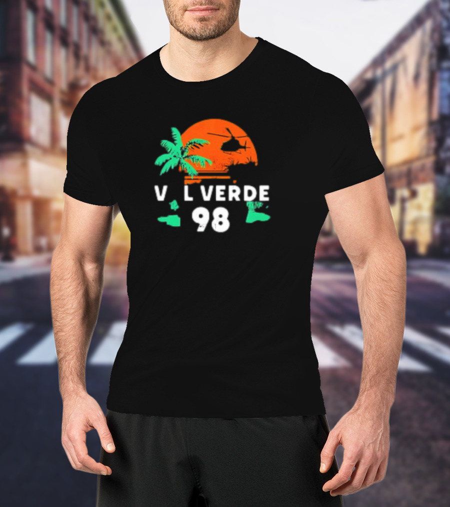 Val Verde 98 Retro Palm And Helicopter Sunset T-Shirt