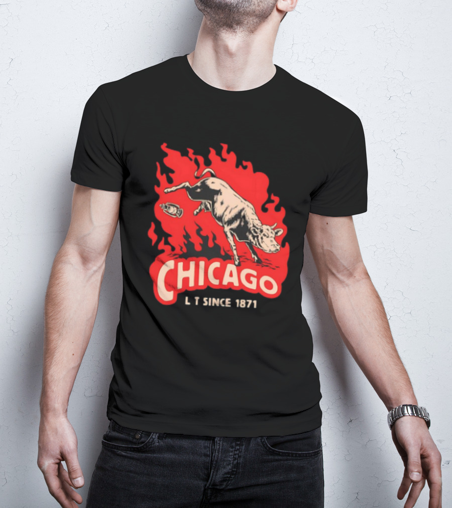 Chicago Lit Since 1871 Kicking Cow Flame T-Shirt