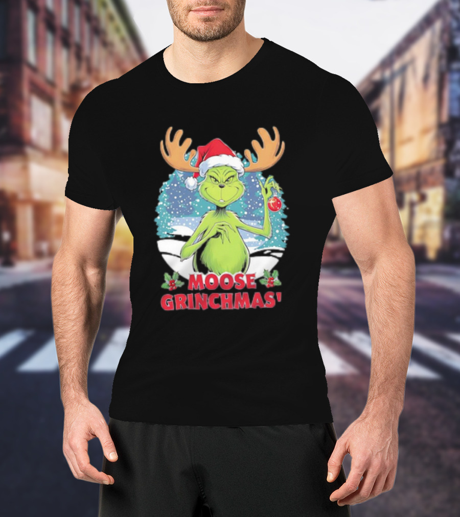 Moose Grinchmas Christmas Grinch Santa Hat Snowflakes T-Shirt