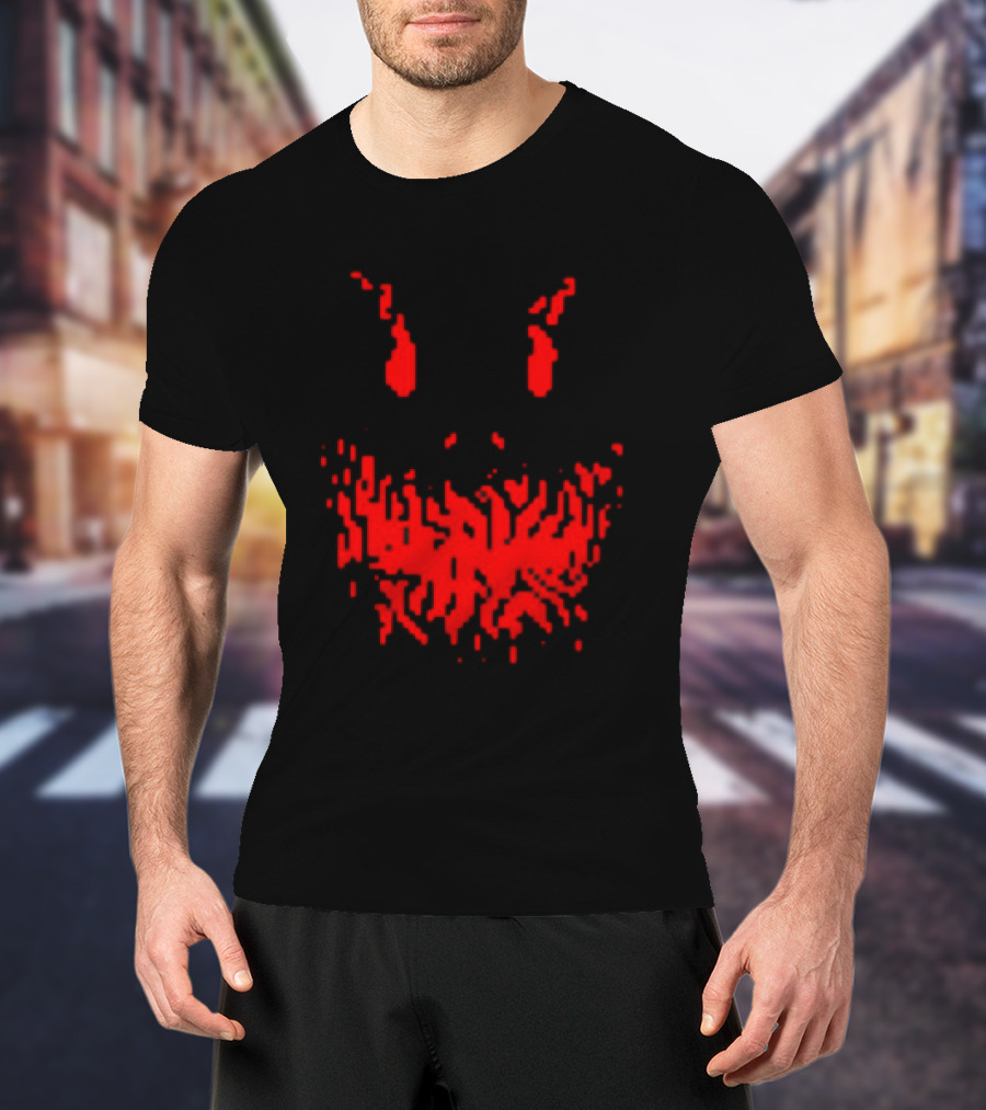 Scary Red Pixelated Joker Face T-Shirt