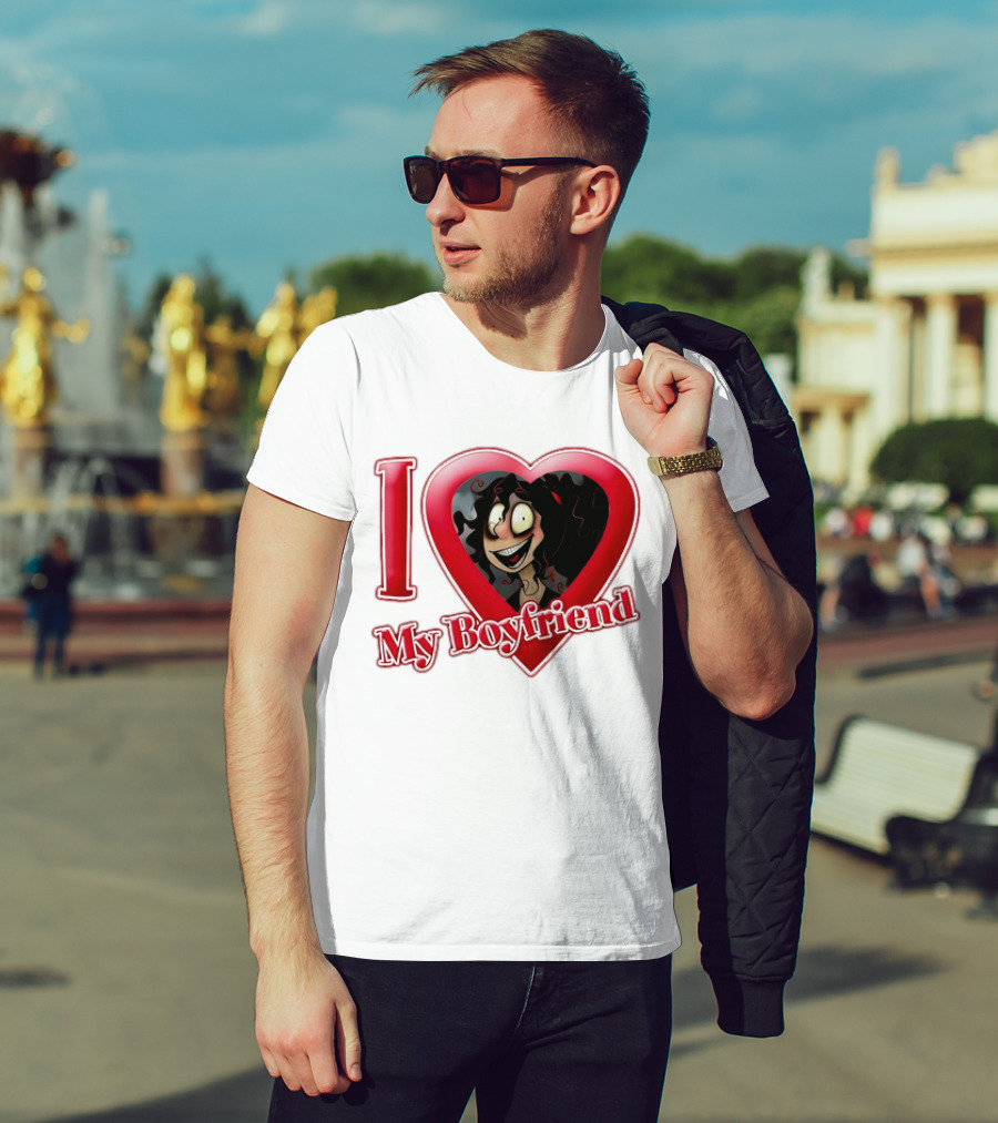 I Love My Boyfriend Heart Cartoon Face T-Shirt