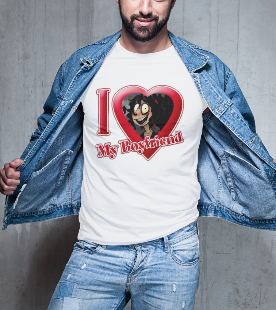I Love My Boyfriend Heart Cartoon Face T-Shirt