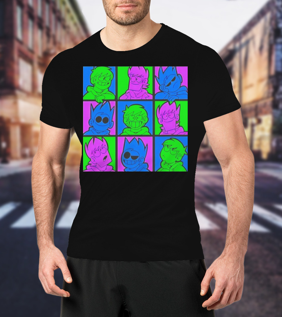 Eddsworld Sharkrobot Colorful Cartoon Characters 9-Panel Grid Pop T-Shirt