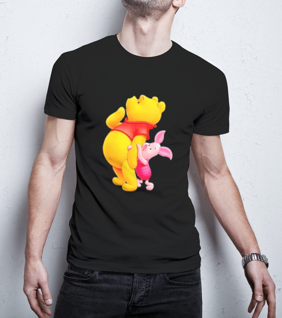 Winnie The Pooh And Piglet Best Friends Forever Hugging Playful Moment T-Shirt