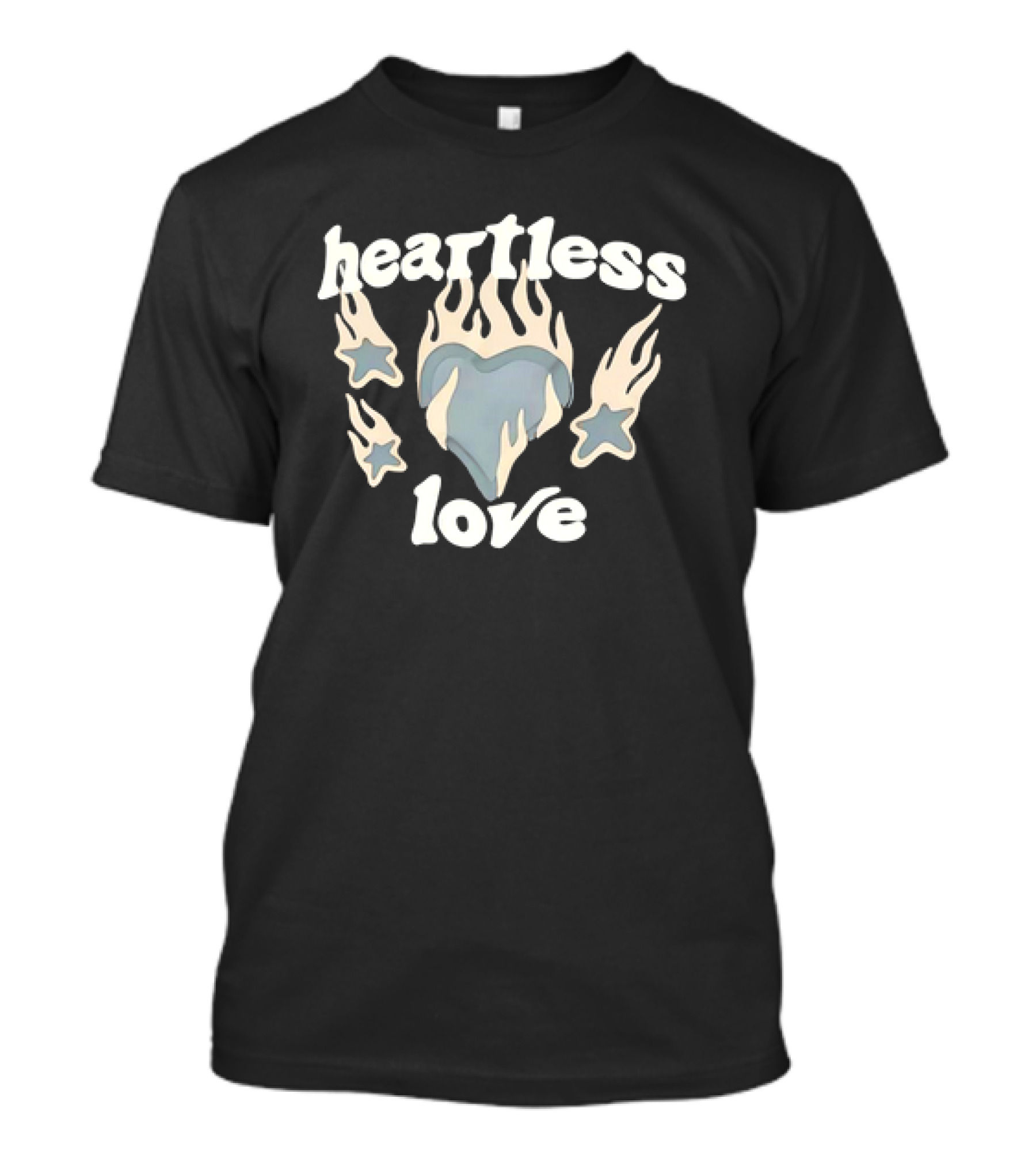 Heartless Love Flaming Heart And Stars T-Shirt