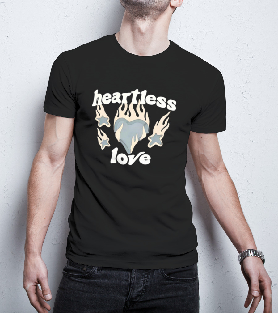 Heartless Love Flaming Heart And Stars T-Shirt