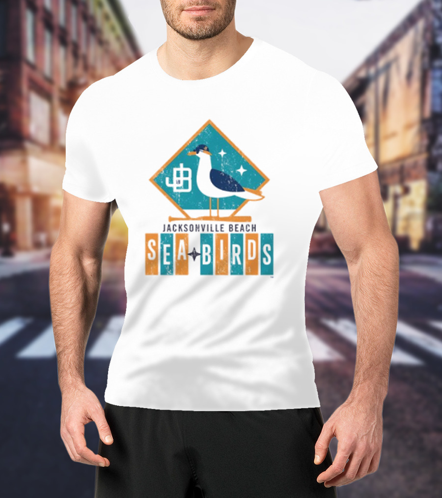 Hometown Collection Jacksonville Beach Sea Birds Logo With Geometric Diamond And Stylized Seagull T-Shirt