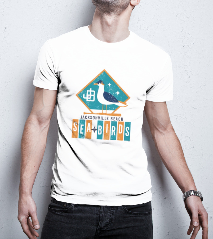 Hometown Collection Jacksonville Beach Sea Birds Logo With Geometric Diamond And Stylized Seagull T-Shirt