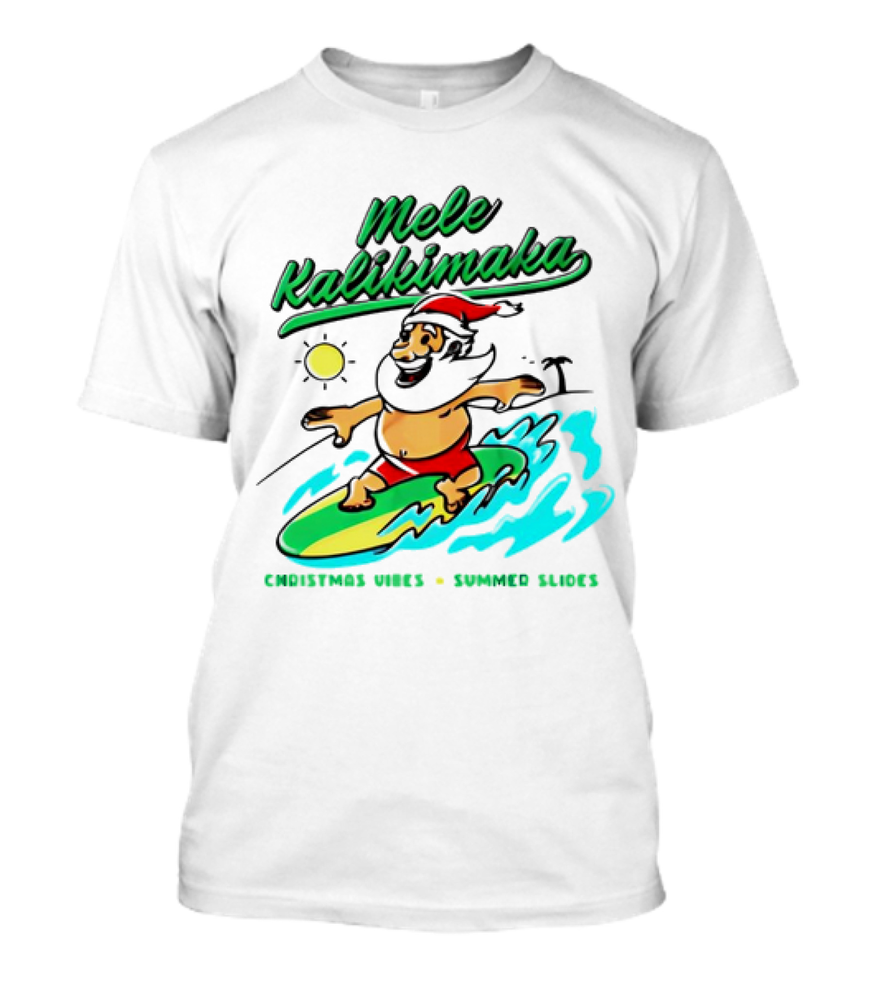 Mele Kalikimaka Santa Claus Surfing Christmas Vibes Summer Slides T-Shirt