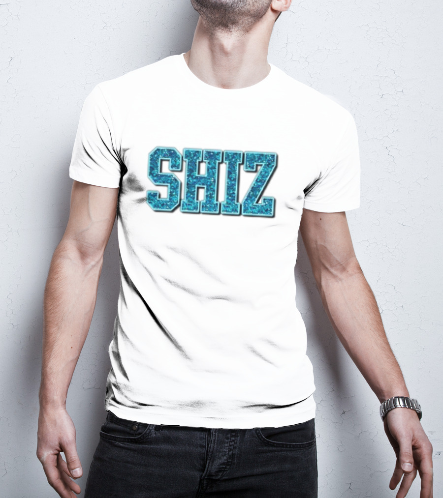 SHIZ Glitter Bold Blue Text T-Shirt