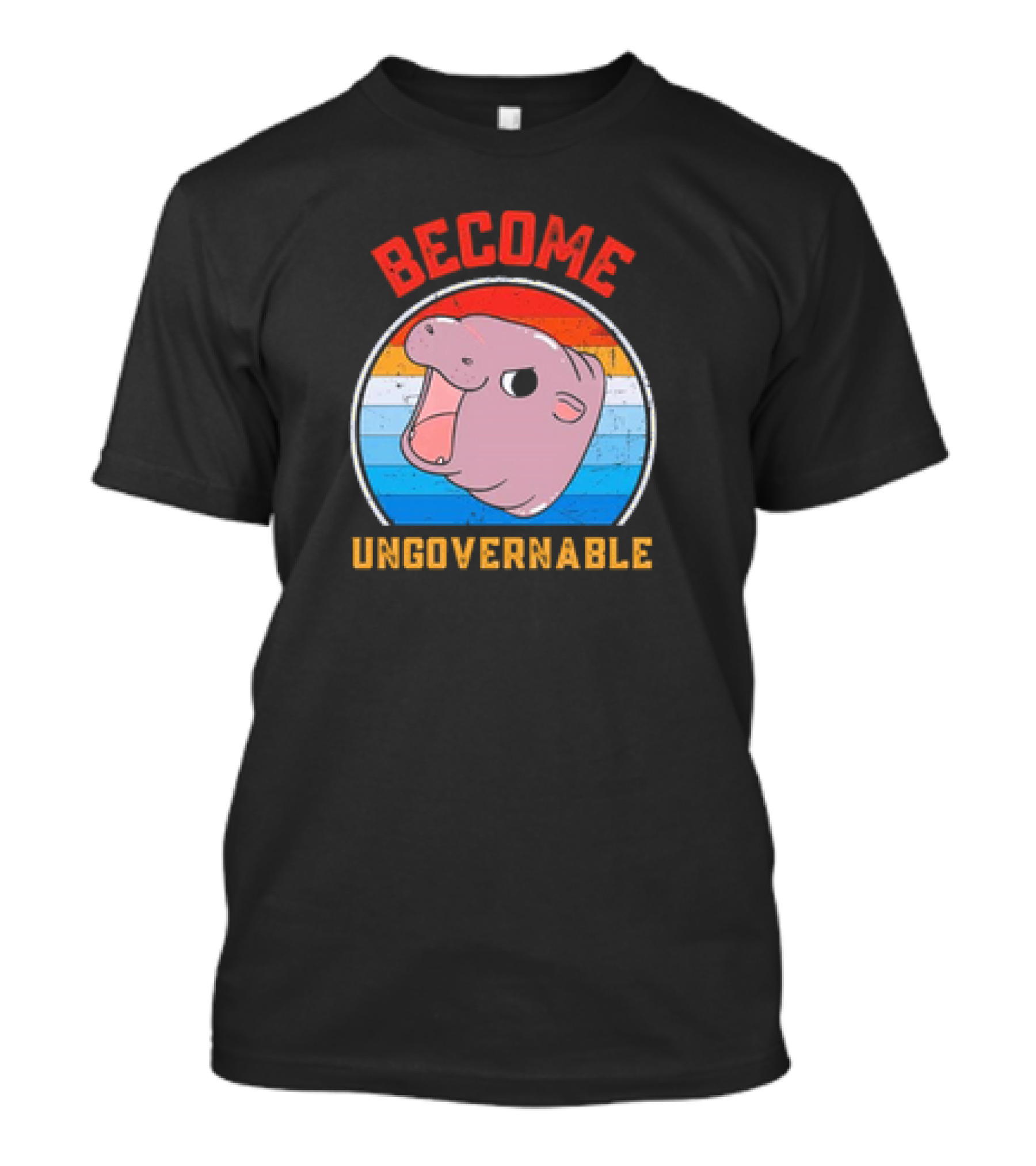 Become Ungovernable Moo Deng Vintage Hippo Retro Stripes T-Shirt