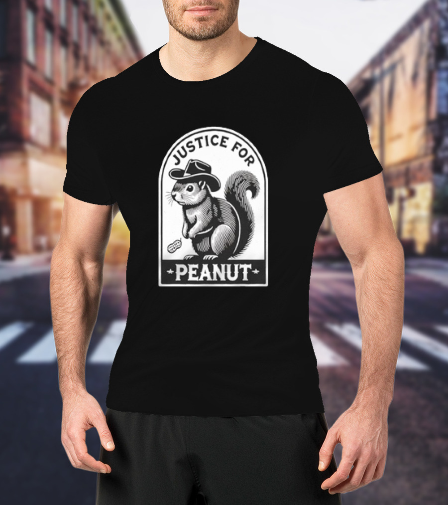 Justice For Peanut The Squirrel Funny Wanted Peanut Squirrel Retro Cowboy Hat T-Shirt