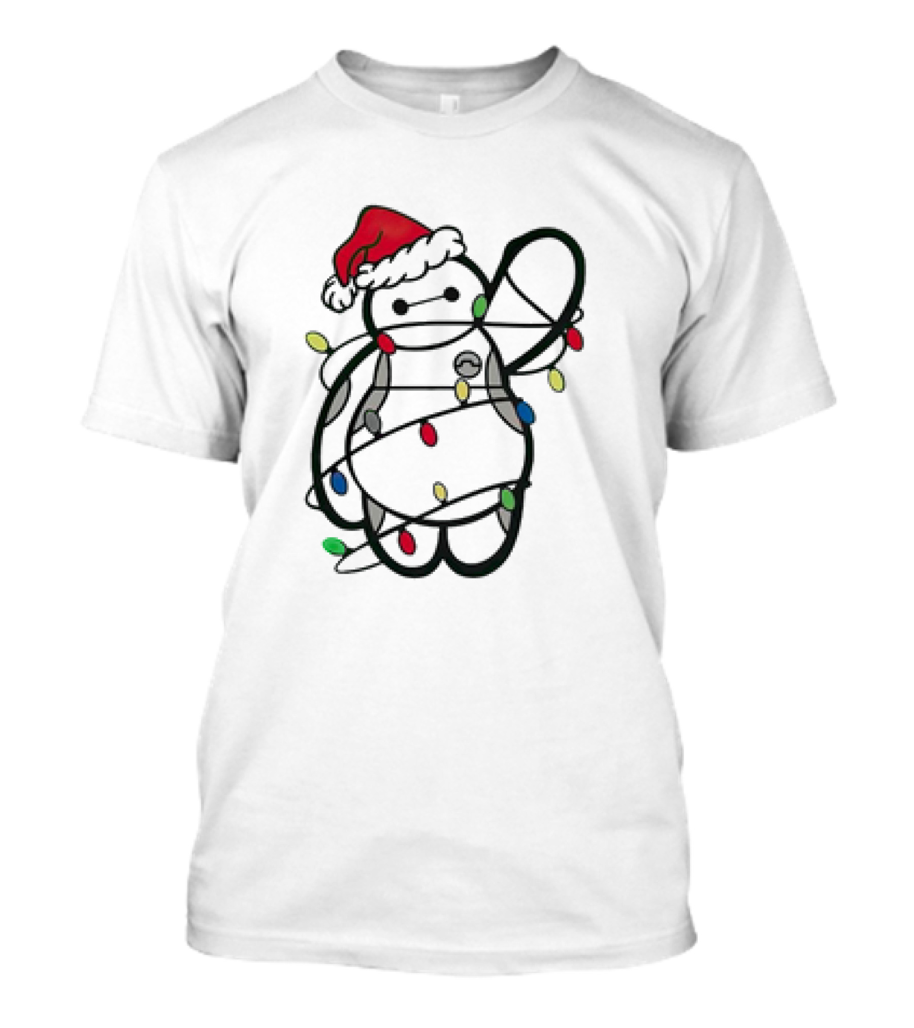 Baymax Wrapped In Christmas Lights Wearing Santa Hat T-Shirt