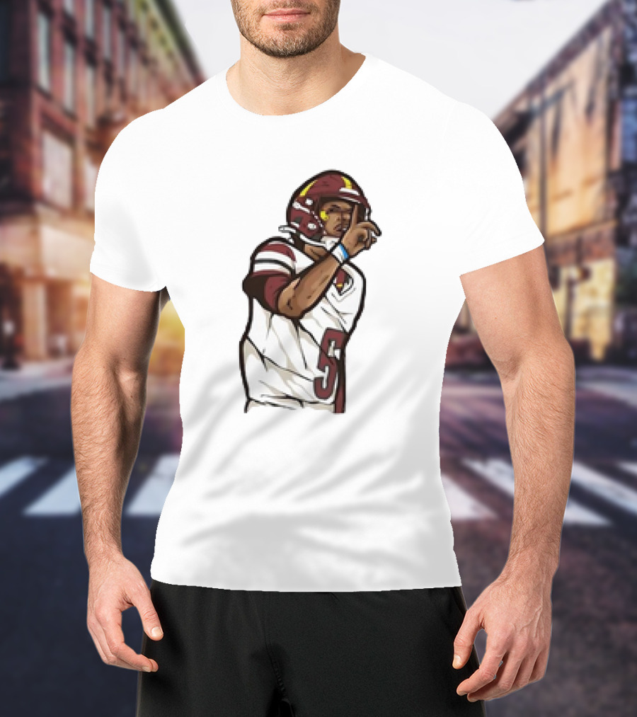 Jayden Daniels Shhh Gesture Cartoon Football Player Number 5 T-Shirt