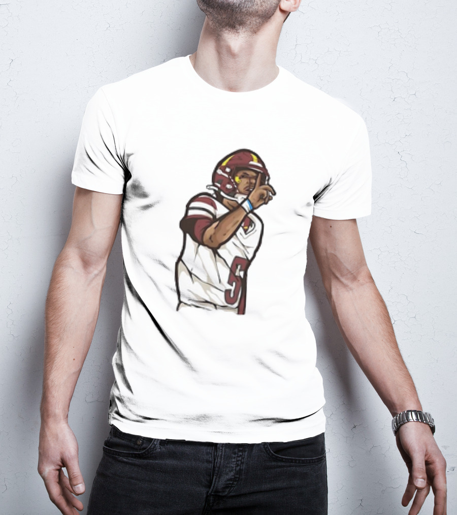 Jayden Daniels Shhh Gesture Cartoon Football Player Number 5 T-Shirt
