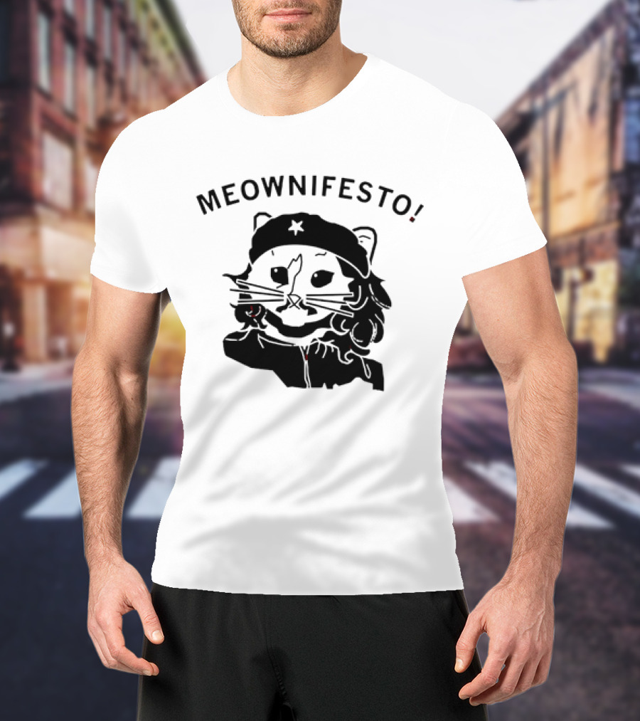 Meownifesto Cat Wearing Revolutionary Style Beret With Star T-Shirt