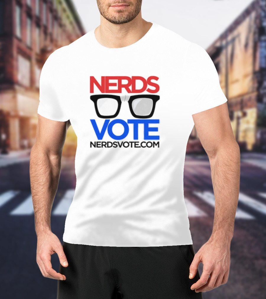 NERDSVOTE Classic Nerdsvote.com Glasses Logo Red Blue T-Shirt