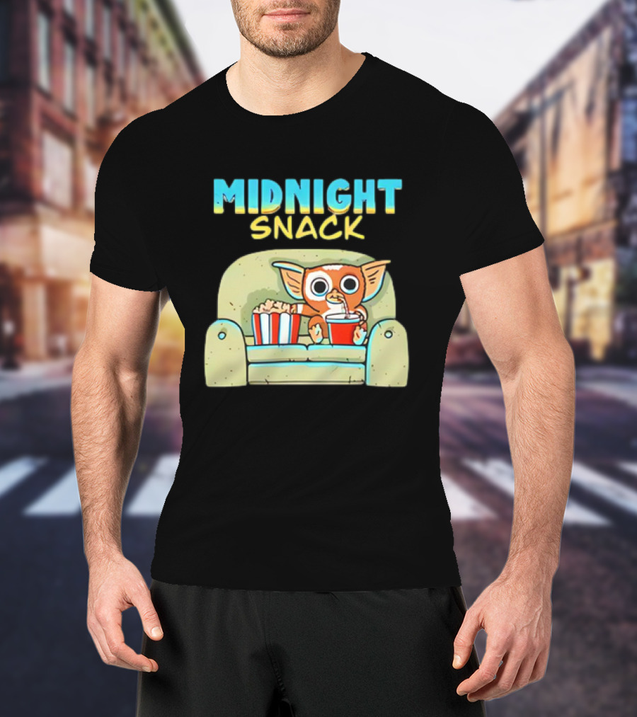 Midnight Snack Mogwai Relaxing On Couch With Popcorn And Soda T-Shirt