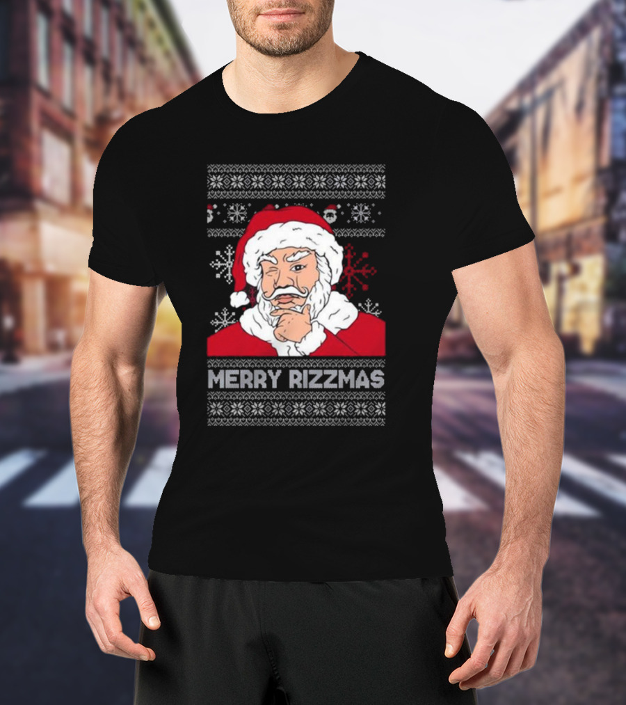 Santa Claus Merry Rizzmas Ugly Christmas Winking Santa T-Shirt