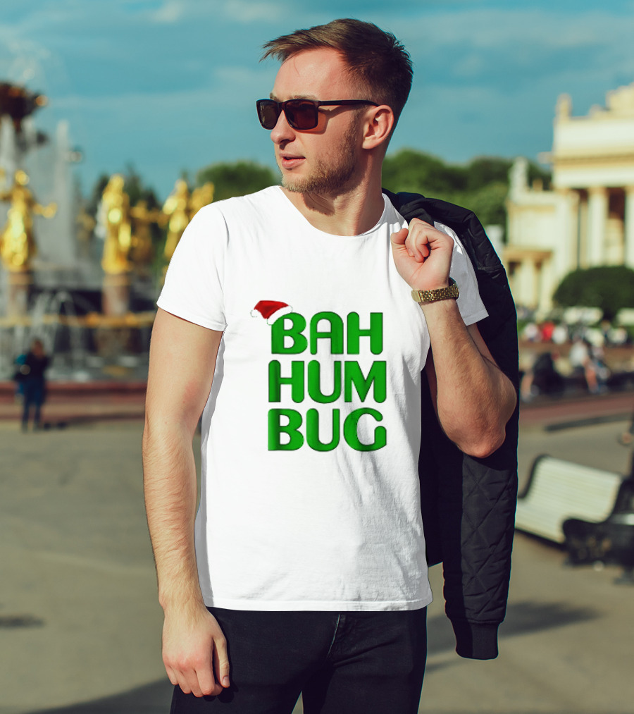 Bah Hum Bug Christmas Text With Santa Hat T-Shirt