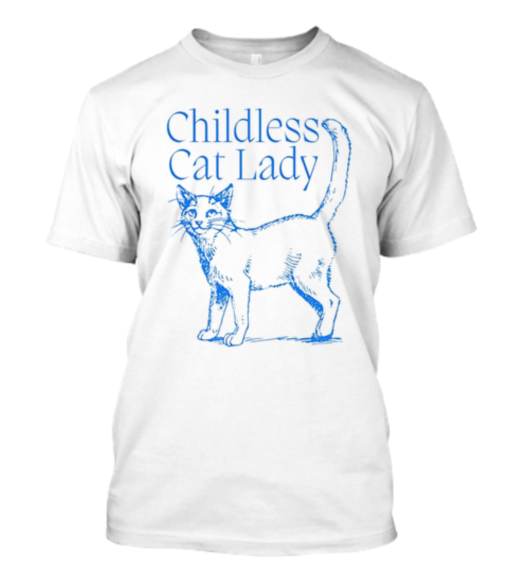Childless Cat Lady Blue Sketch T-Shirt