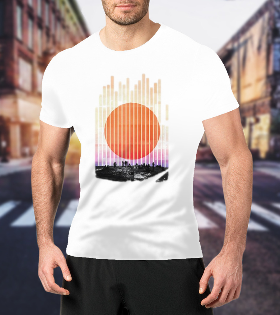 Stripe And Sun Vintage Sunset Silhouette On Horizon T-Shirt