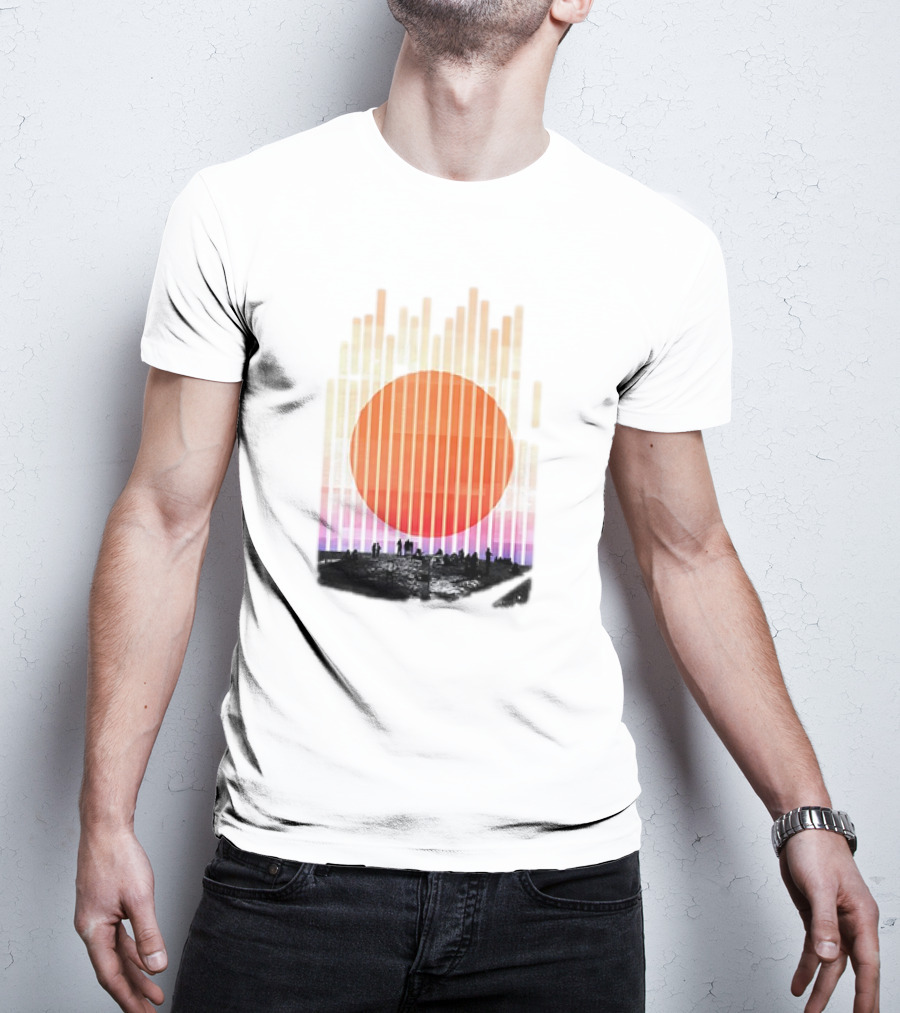 Stripe And Sun Vintage Sunset Silhouette On Horizon T-Shirt