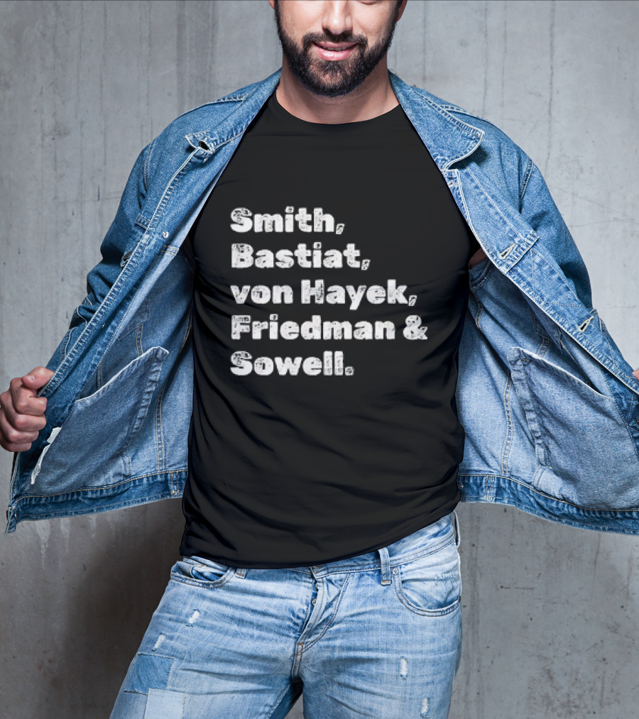 Smith Bastiat Von Hayek Friedman Sowell Text Names T-Shirt
