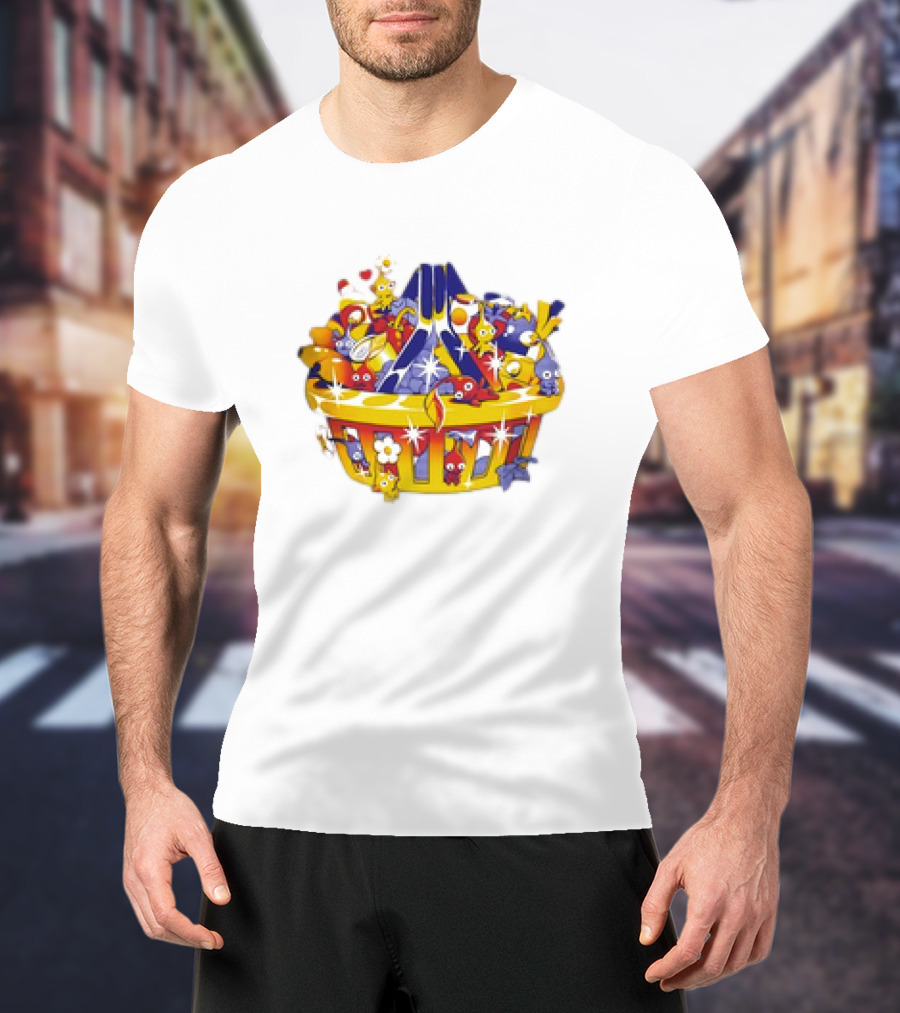 Basket Full Of Colorful Cartoon Creatures Playful And Whimsical Imagination T-Shirt