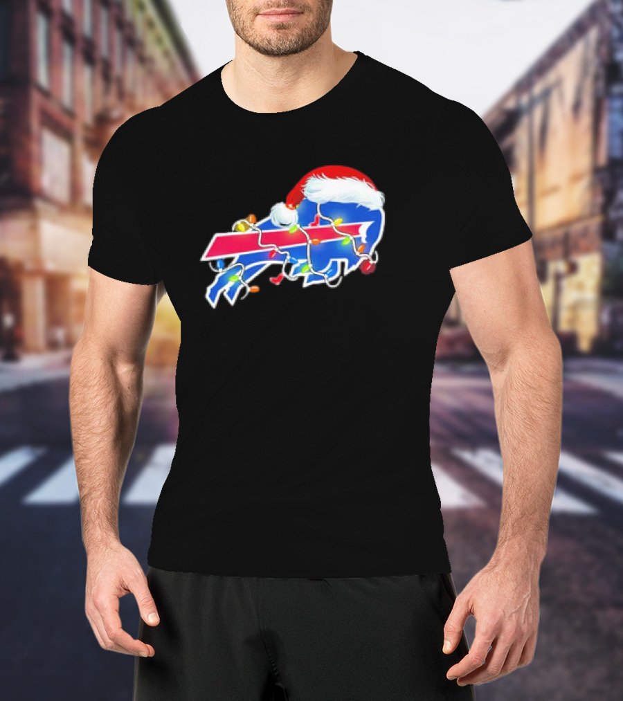 Buffalo Bills Santa Hat Christmas Lights T-Shirt
