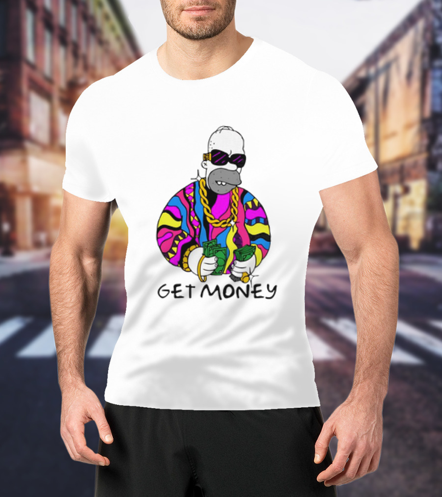 Homer Simpson Gangster Get Money Colorful Sweater And Sunglasses T-Shirt